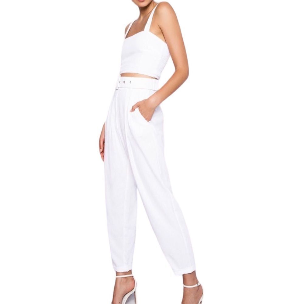Anthropologie S/W/F White Linen Pleated High Waist Jungle Pants New Size Small